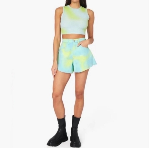 WeWoreWhat Pants - Stylish Blue and Yellow Women's Shorts
